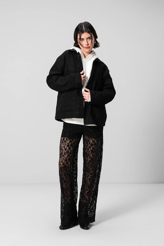 BLACK TEXTURED UNISEX SHACKET