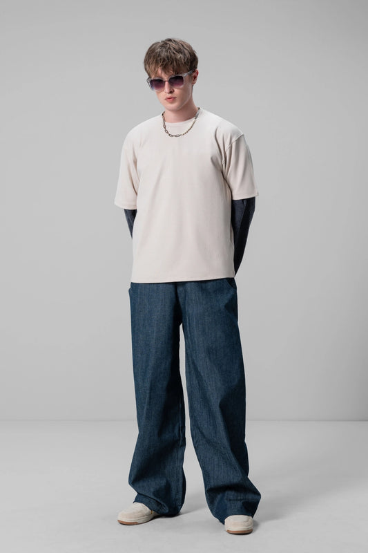 CREAM PLAIN UNISEX HALF SLEEVE T-SHIRT