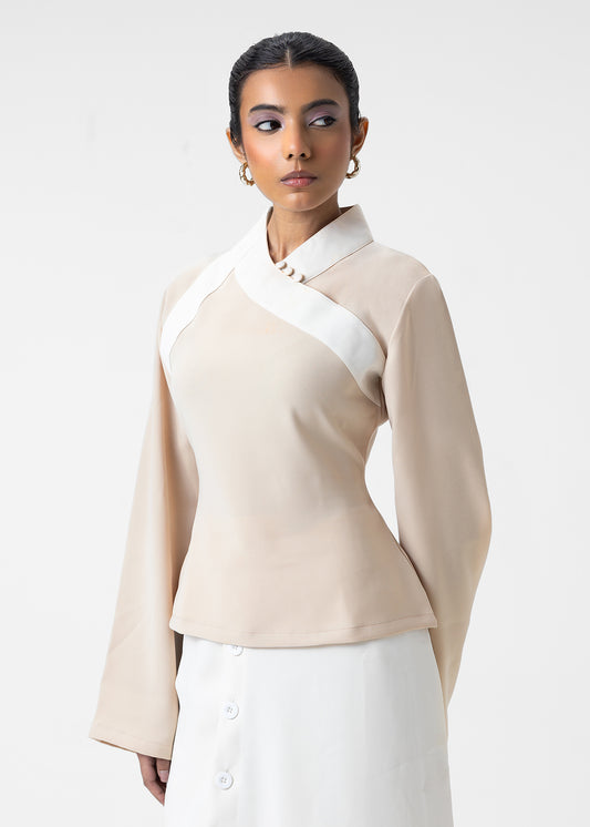 HIGH NECK PANELLED TOP