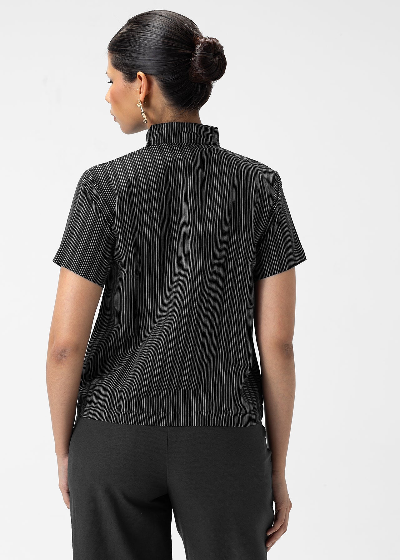 STRIPED MANDARIN COLLAR SHIRT