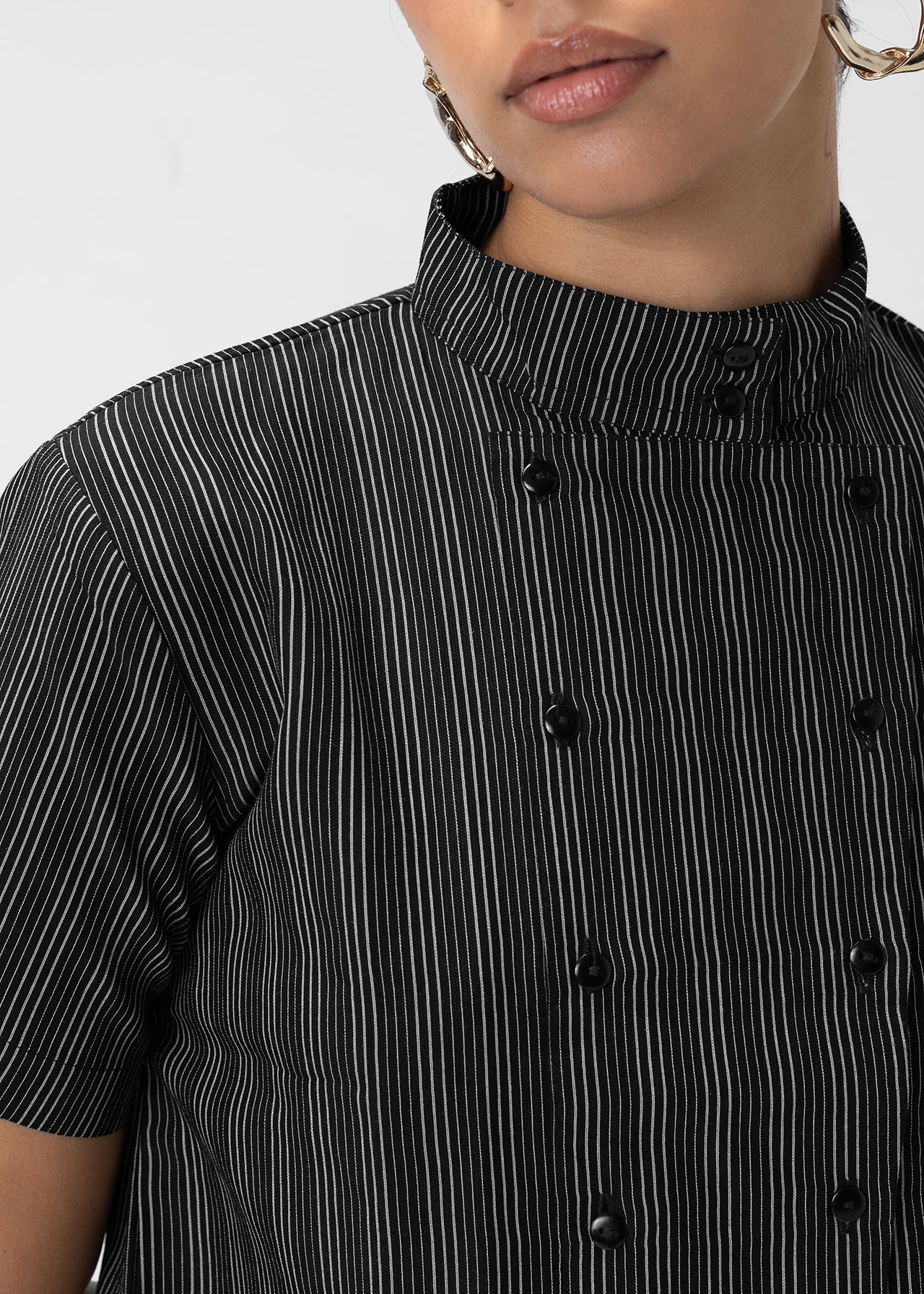 STRIPED MANDARIN COLLAR SHIRT