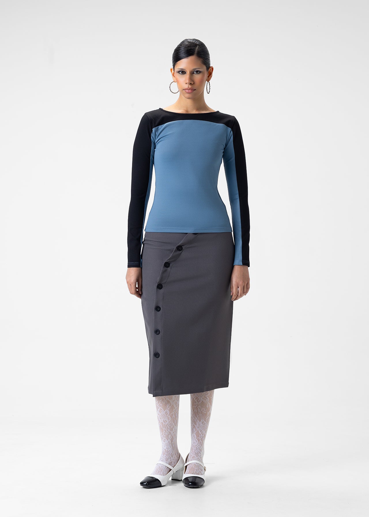 CONTRAST PANEL LONG SLEEVE TOP