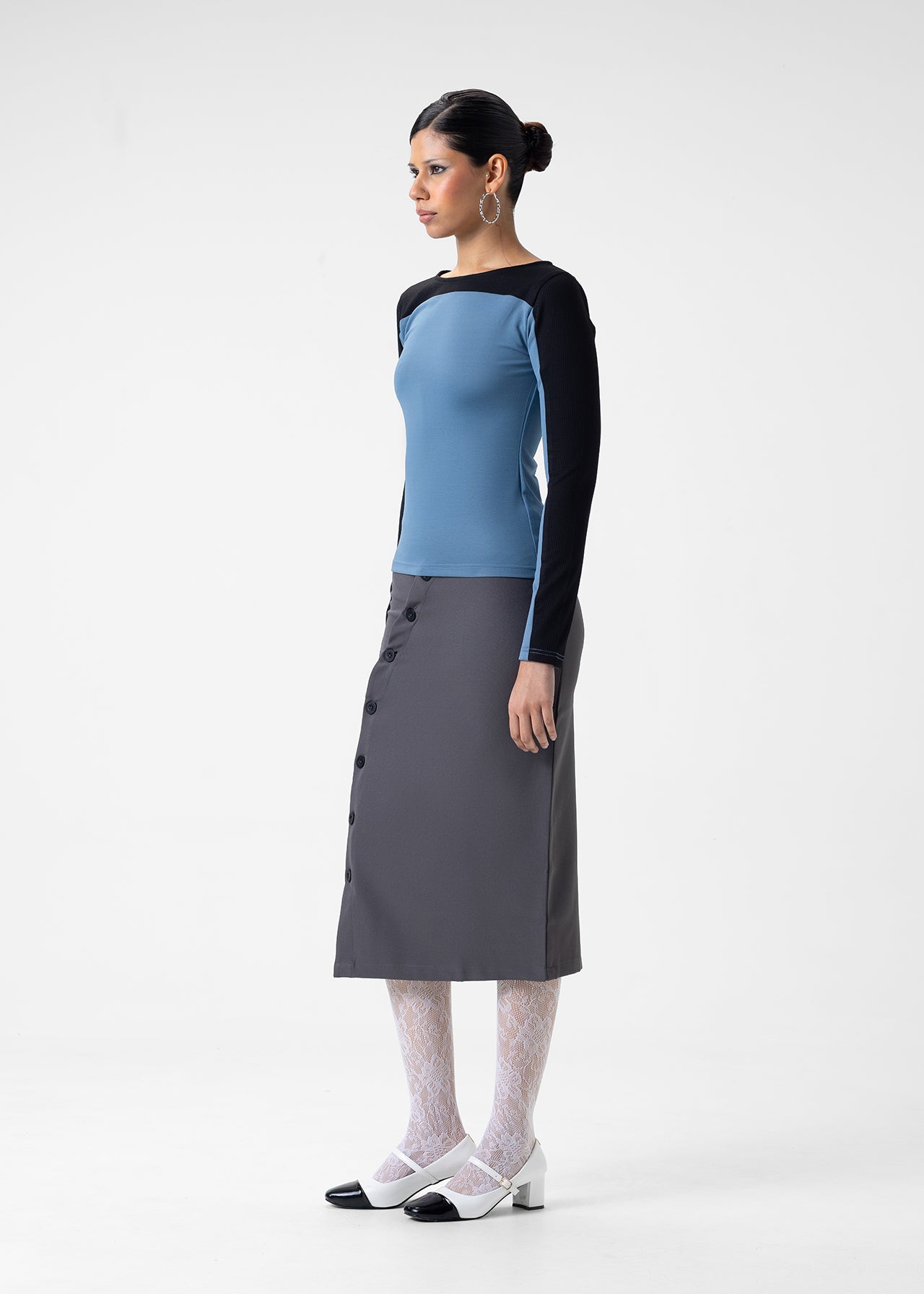 CONTRAST PANEL LONG SLEEVE TOP