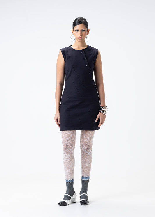 SLEEVELESS BUTTON DETAIL MINI DRESS