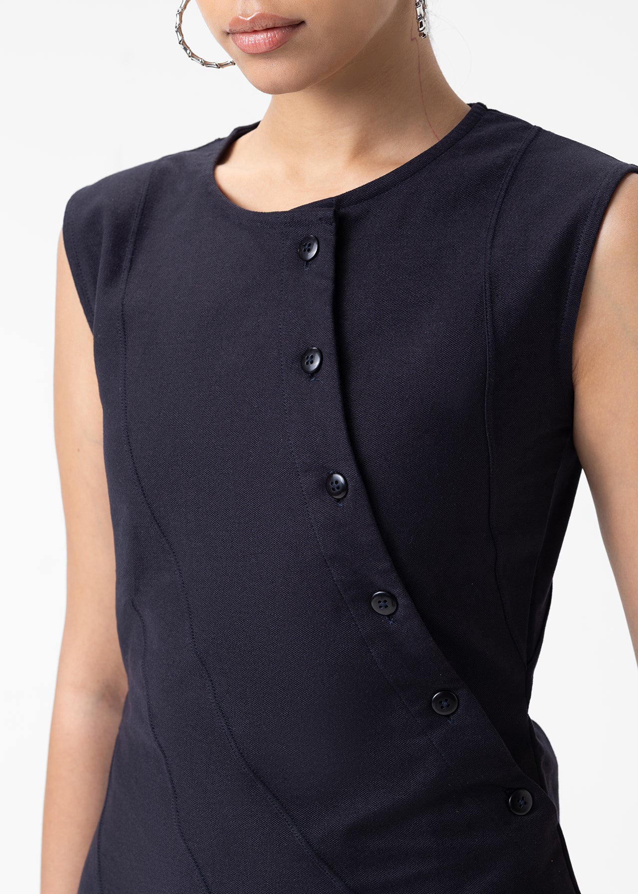 SLEEVELESS BUTTON DETAIL MINI DRESS
