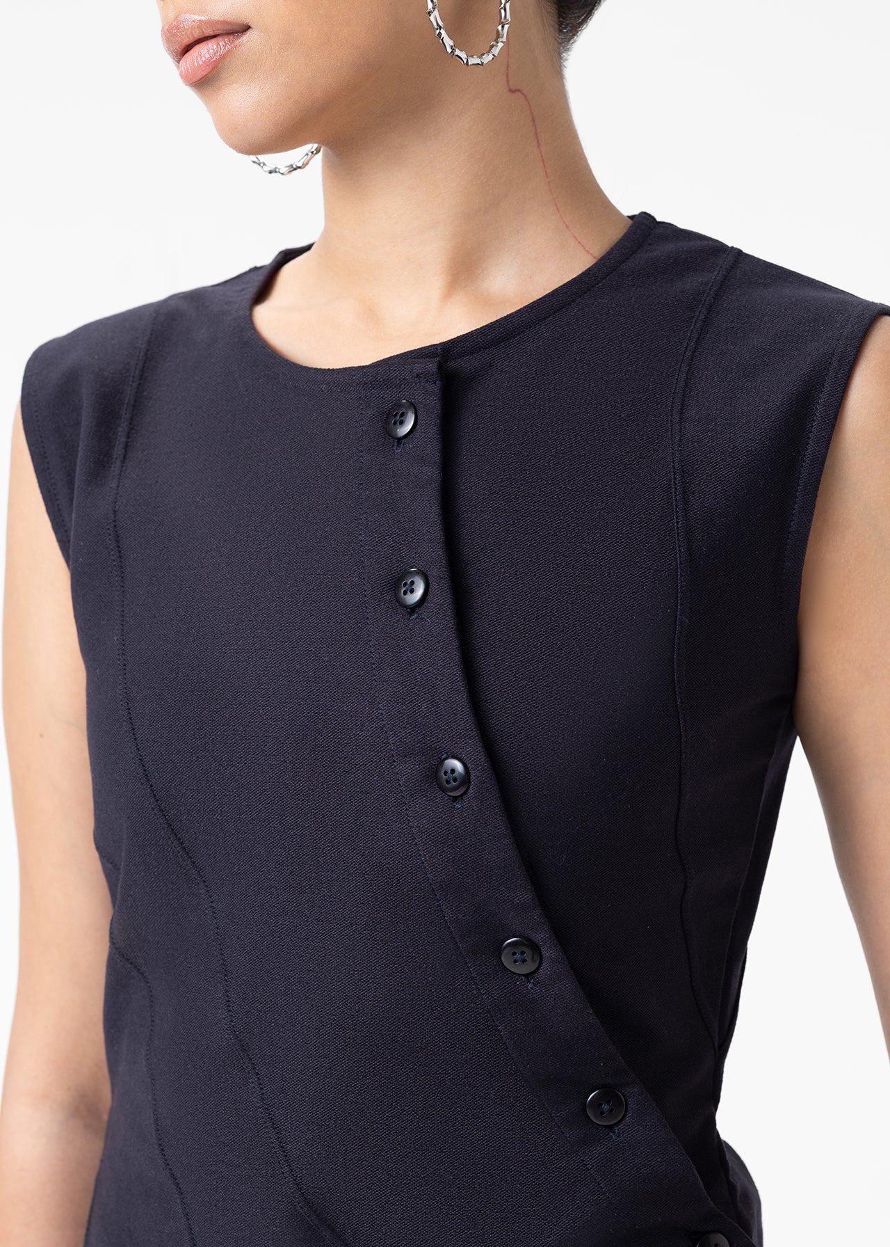 SLEEVELESS BUTTON DETAIL MINI DRESS