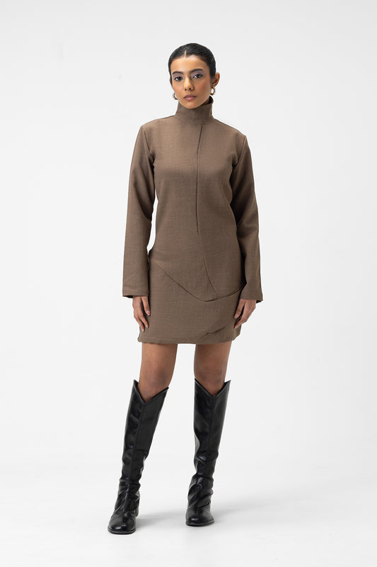 HIGH NECK STRUCTURED MINI DRESS