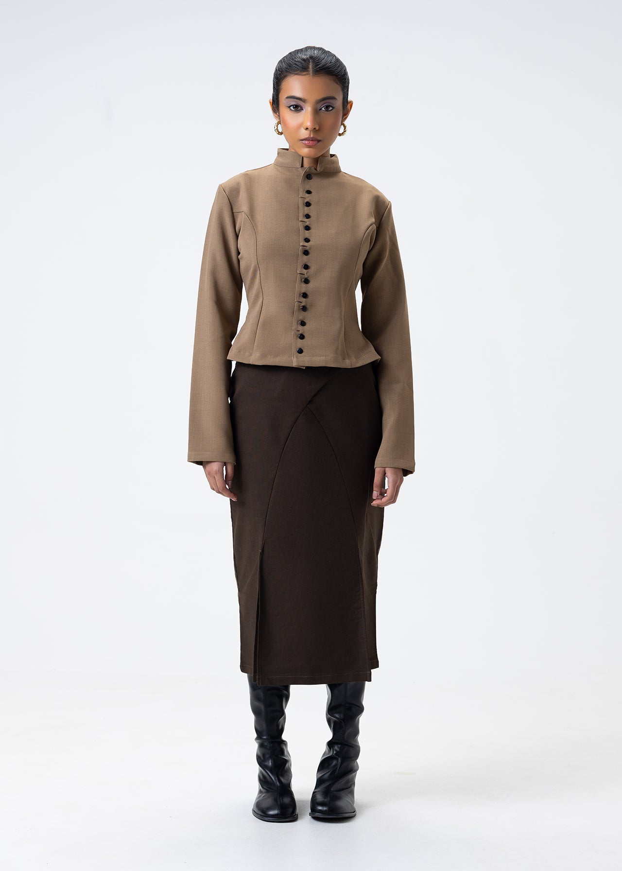 MANDARIN COLLAR  STRUCTURED SNAP TOP
