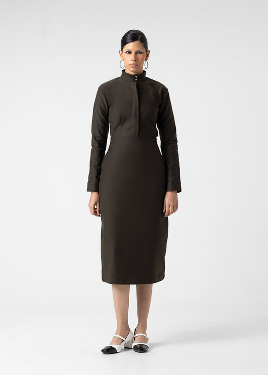 HIGH NECK STRUCTURED MIDI DRESS