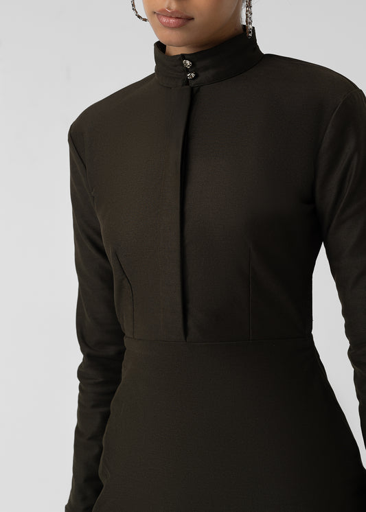 HIGH NECK STRUCTURED MIDI DRESS