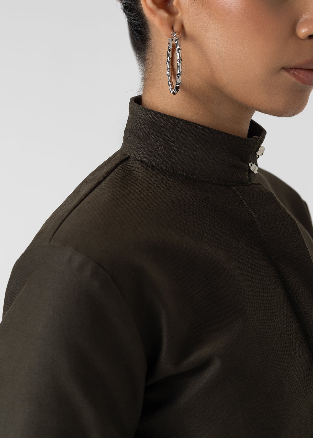 HIGH NECK STRUCTURED MIDI DRESS