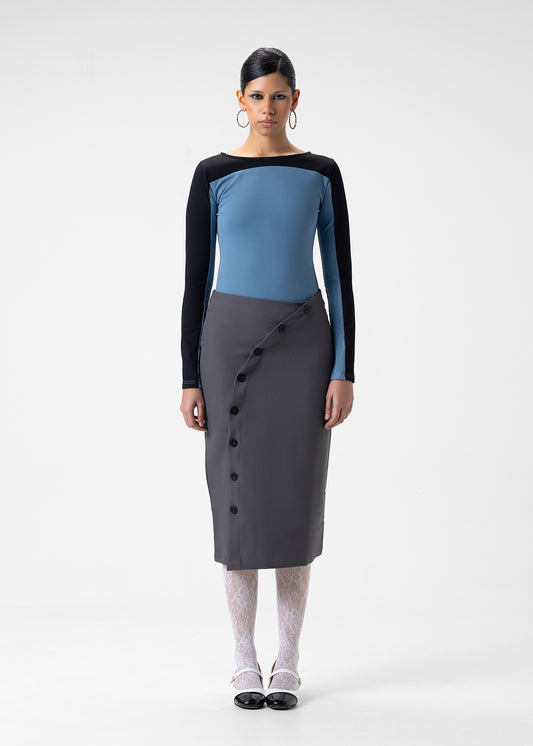 ASYMMETRIC BUTTON MIDI SKIRT