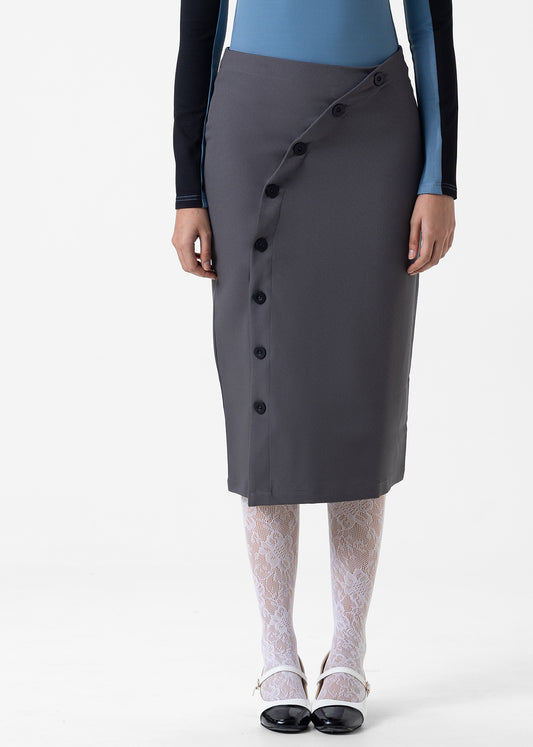 ASYMMETRIC BUTTON MIDI SKIRT