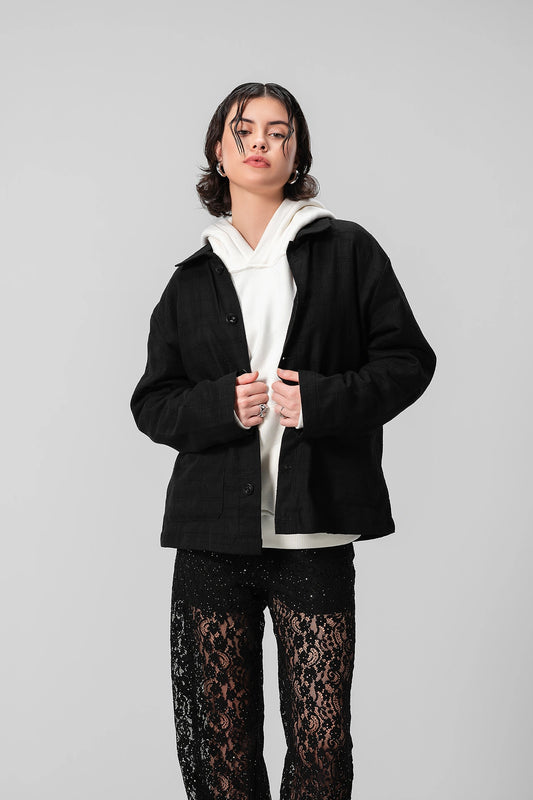 BLACK TEXTURED UNISEX SHACKET