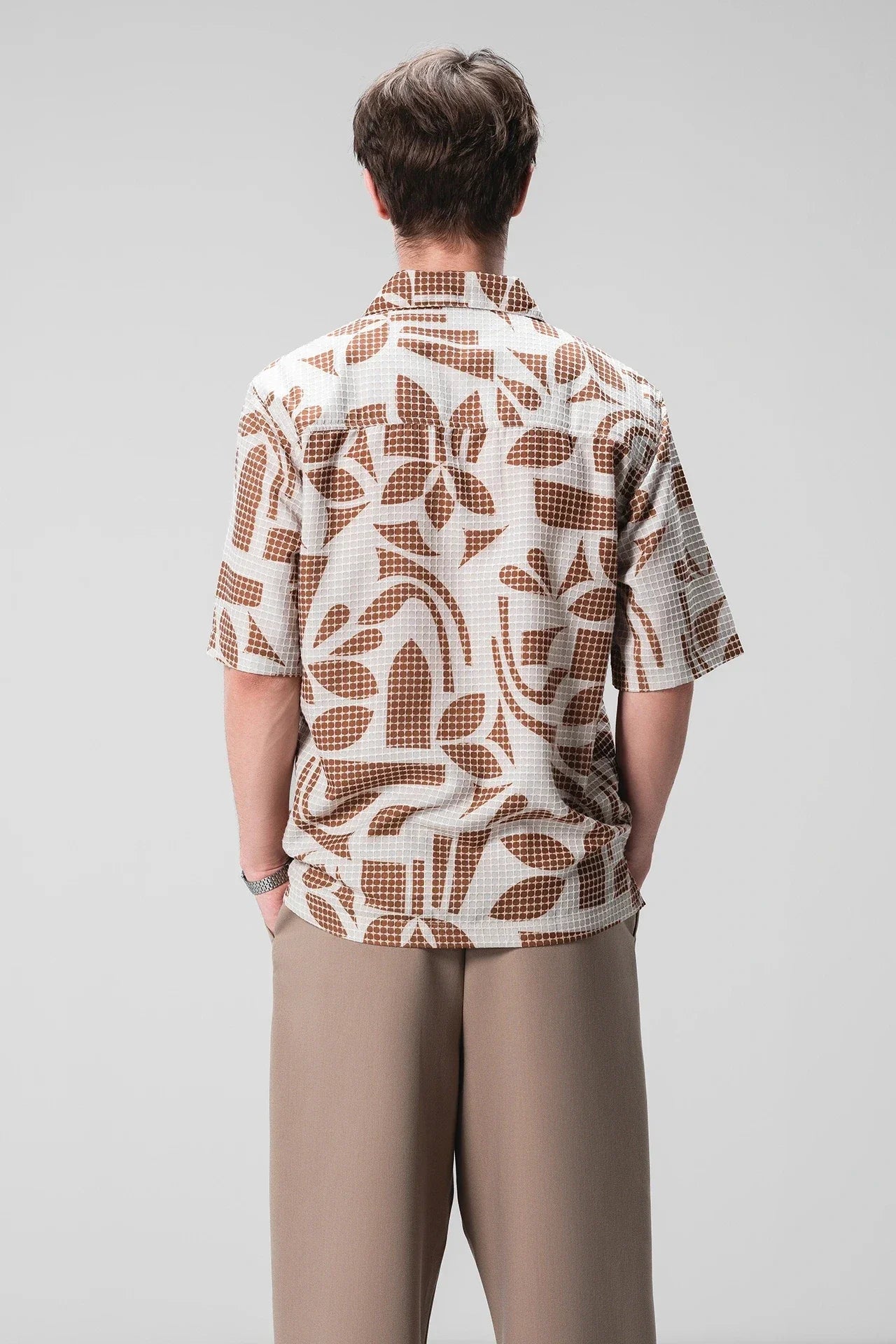 BEIGE TEXTURED PRINT SHIRT