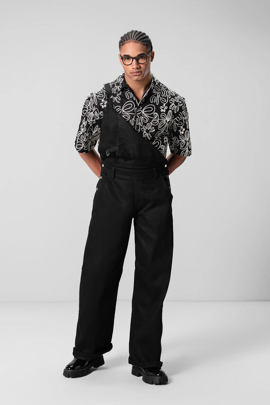 BLACK FLORAL PRINT UNISEX SHIRT
