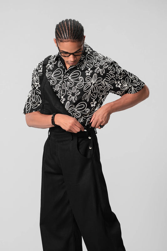 BLACK FLORAL PRINT UNISEX SHIRT