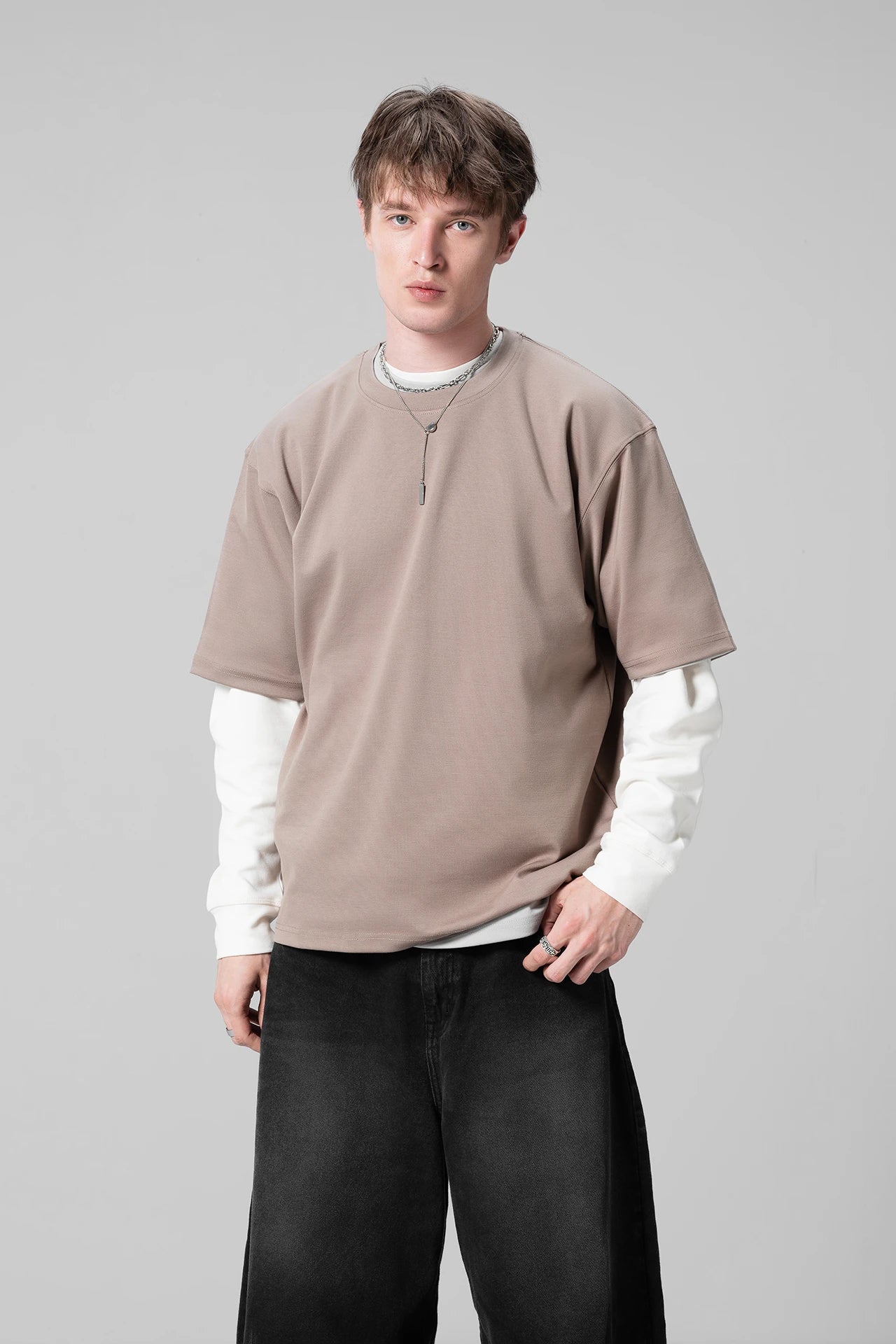 BEIGE PLAIN T-SHIRT