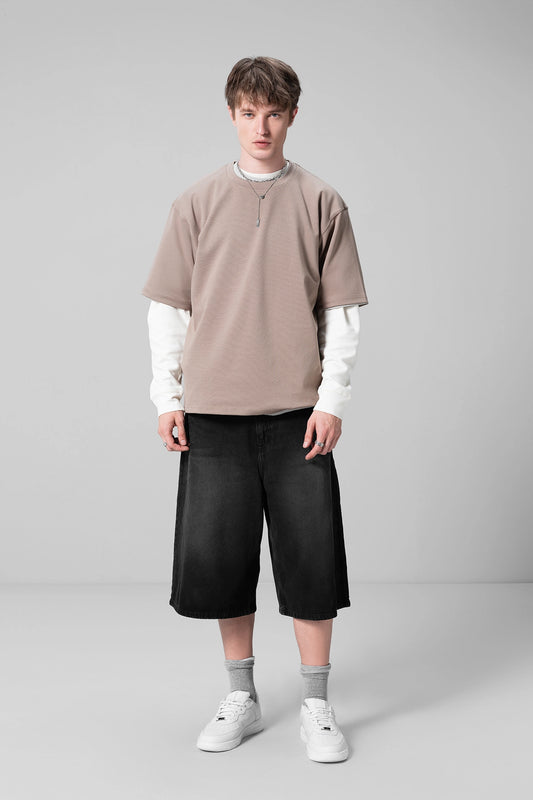 BEIGE PLAIN UNISEX HALF SLEEVE T-SHIRT
