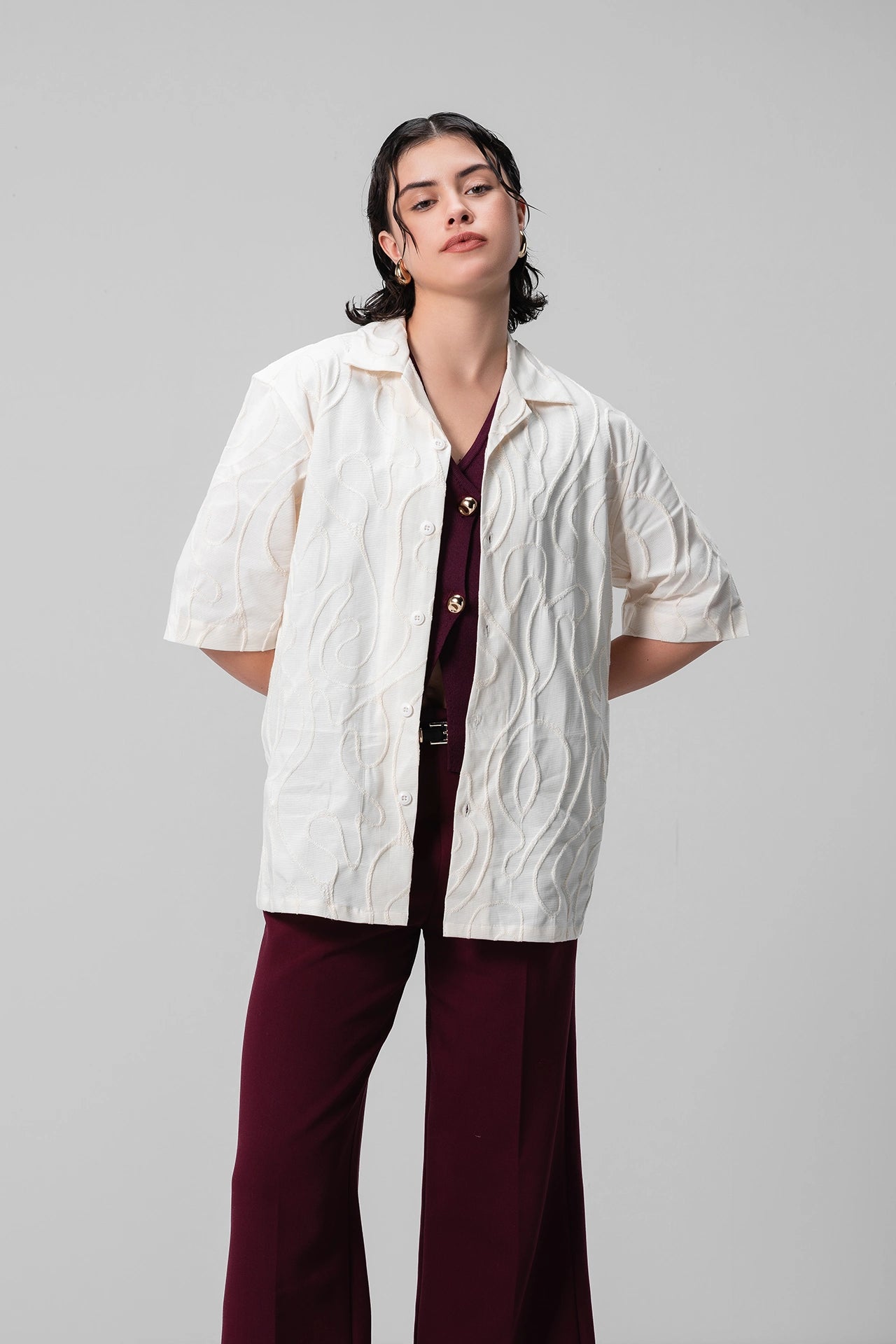 OFF-WHITE TEXTURED SHIRT