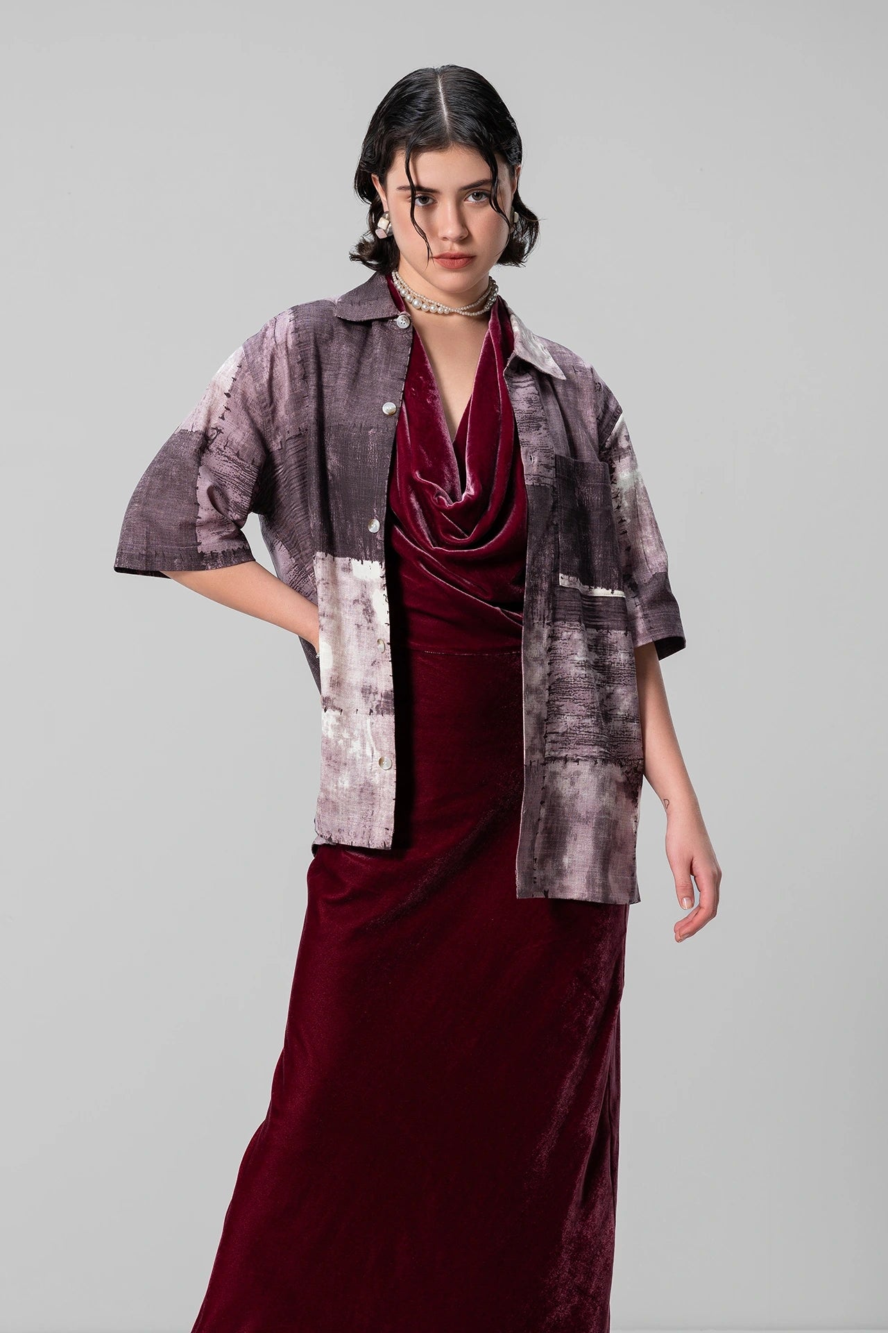 PURPLE PATTERN PRINT SHIRT