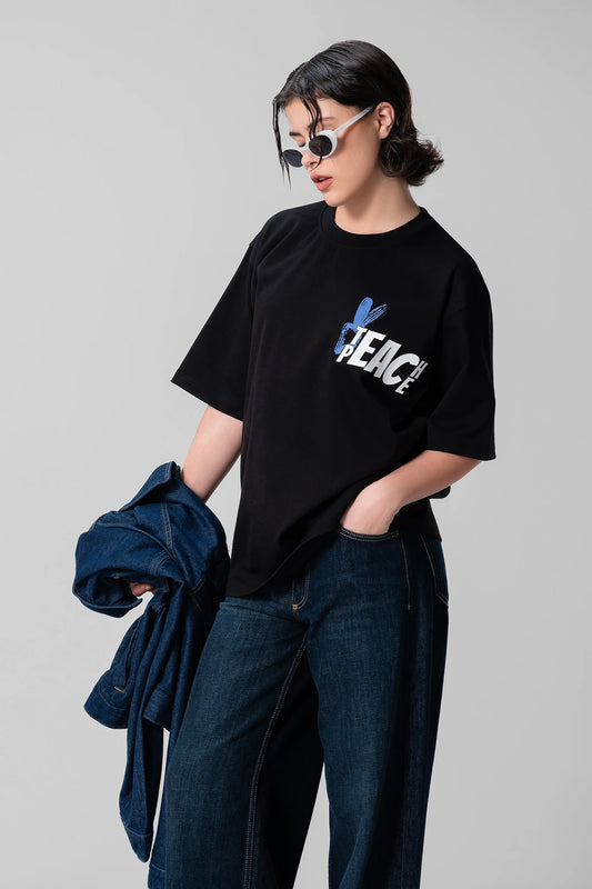BLACK PEACE UNISEX HALF SLEEVE T-SHIRT