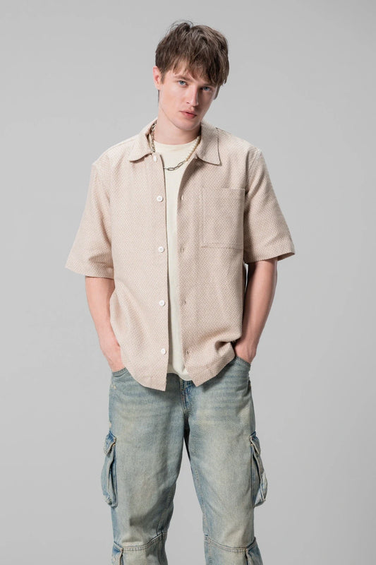 BEIGE TEXTURED UNISEX SHIRT
