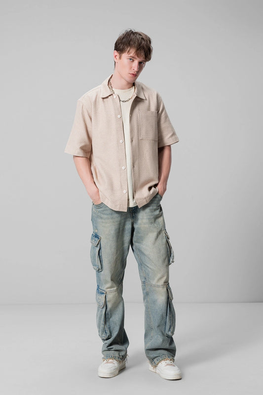 BEIGE TEXTURED UNISEX SHIRT