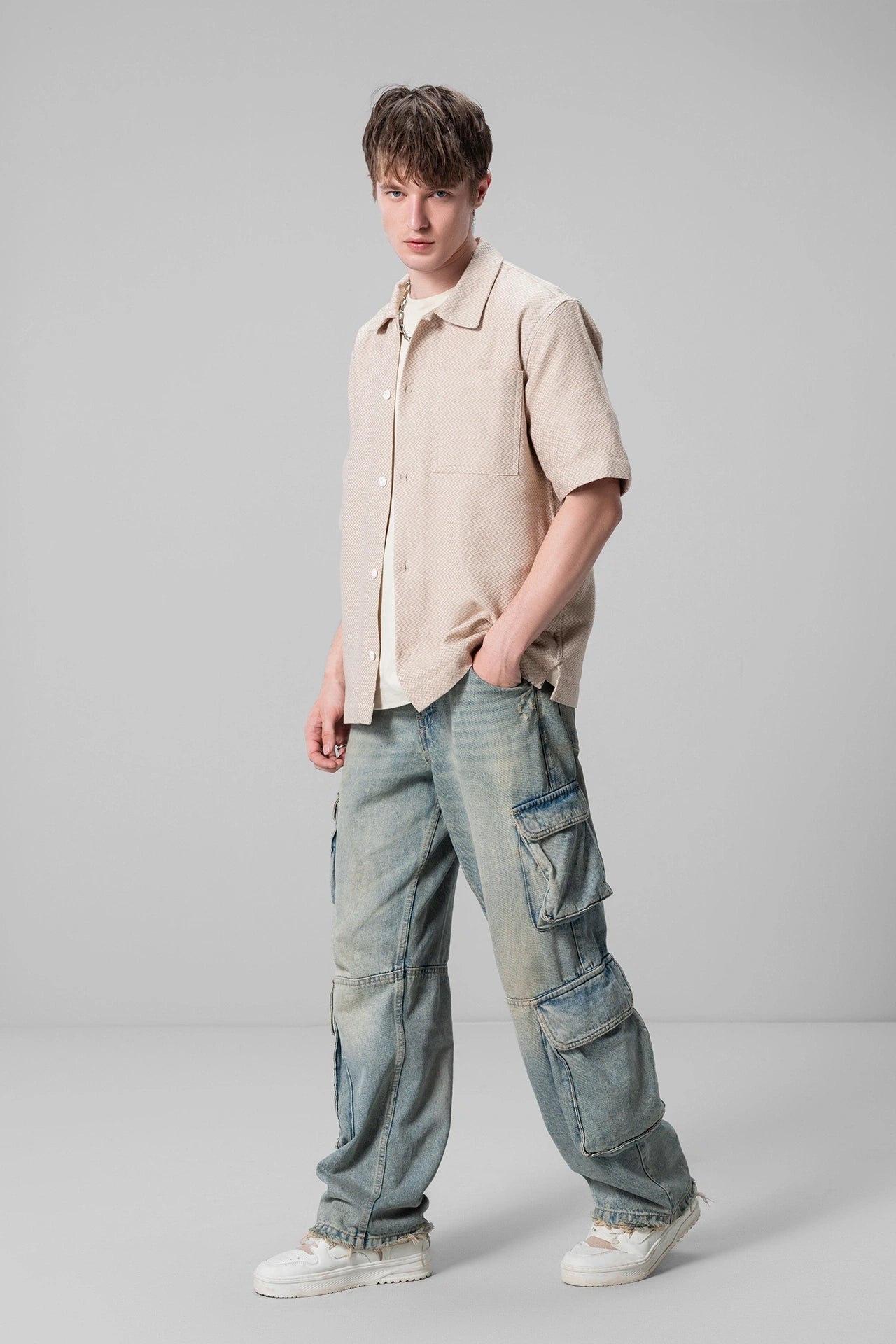 BEIGE TEXTURED SHIRT
