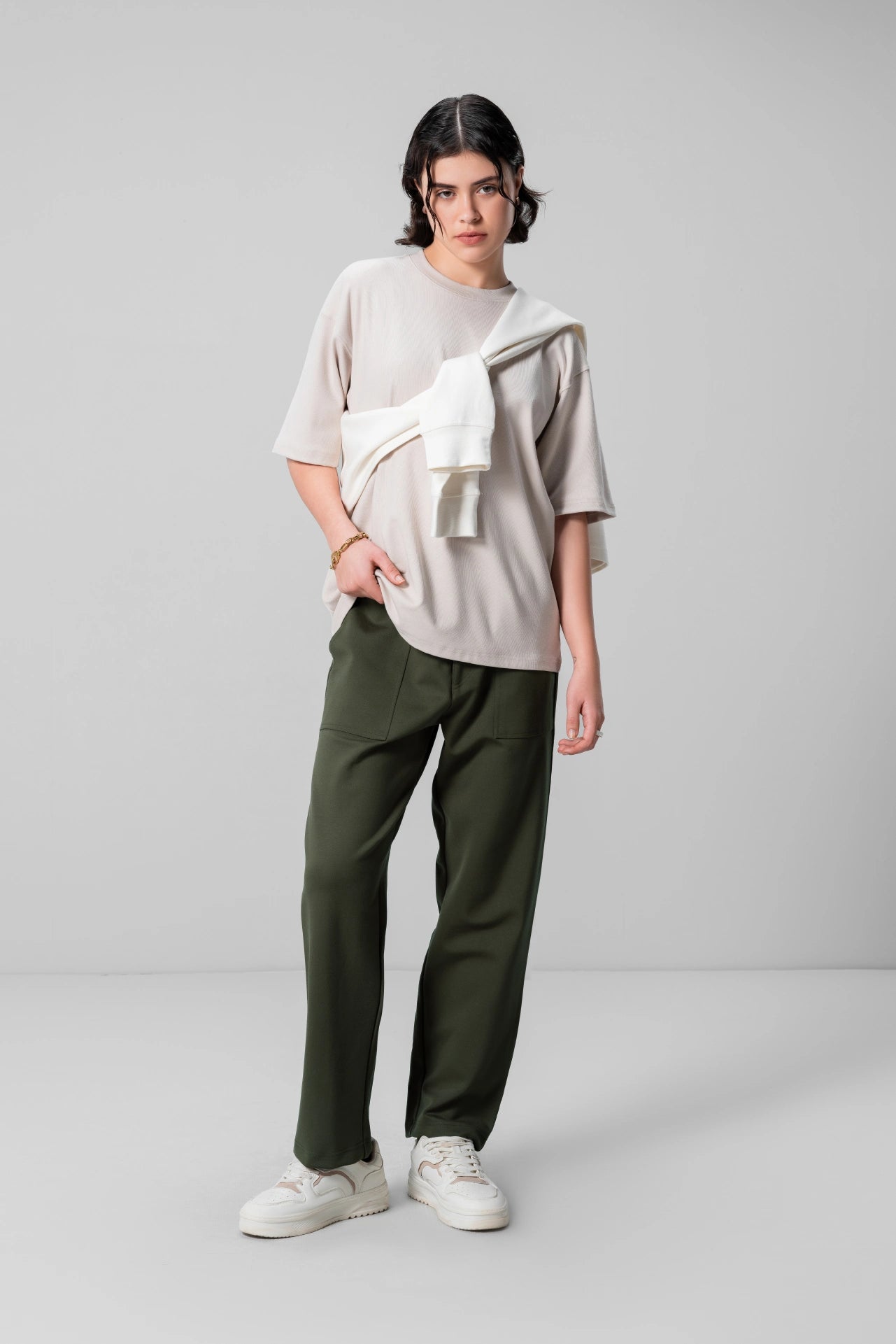 OLIVE GREEN RELAXED TROUSERS