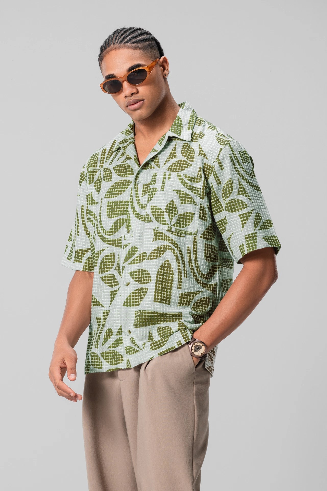 GREEN TEXTURED SHIRT