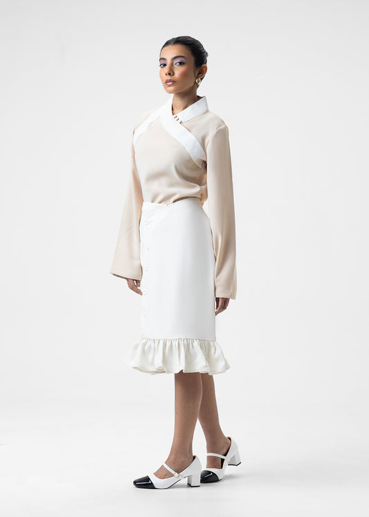 RUFFLE HEM MIDI SKIRT