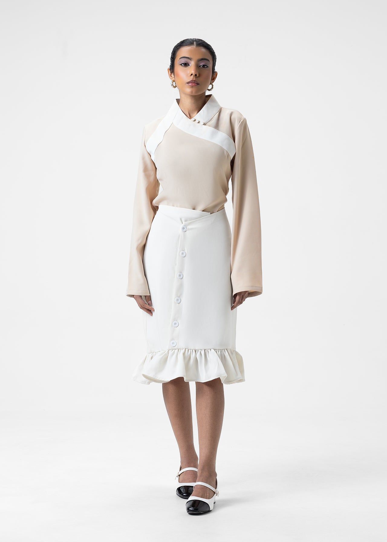 RUFFLE HEM MIDI SKIRT