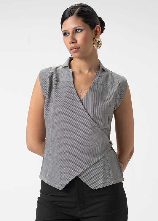 WRAP COLLAR TAILORED TOP