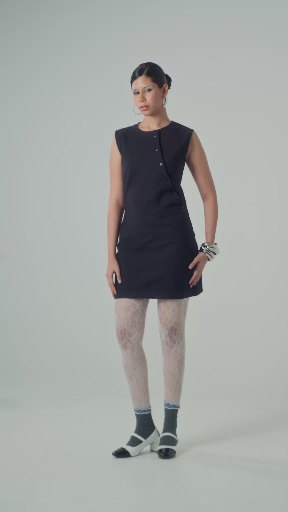 SLEEVELESS BUTTON DETAIL MINI DRESS